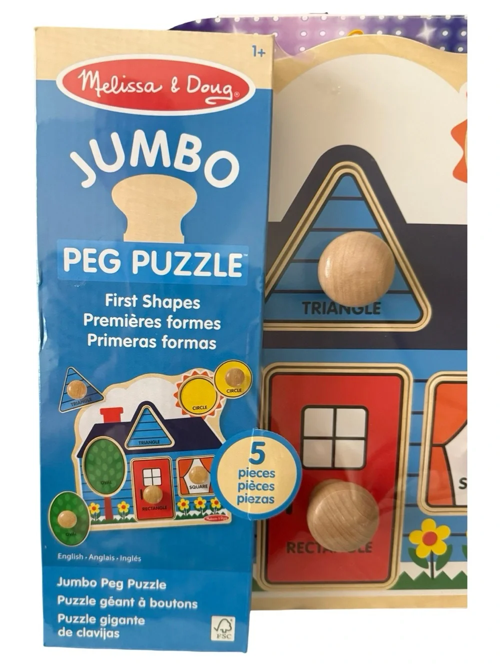 Melissa & Doug Jumbo Peg Puzzle - Primary Colors Shapes